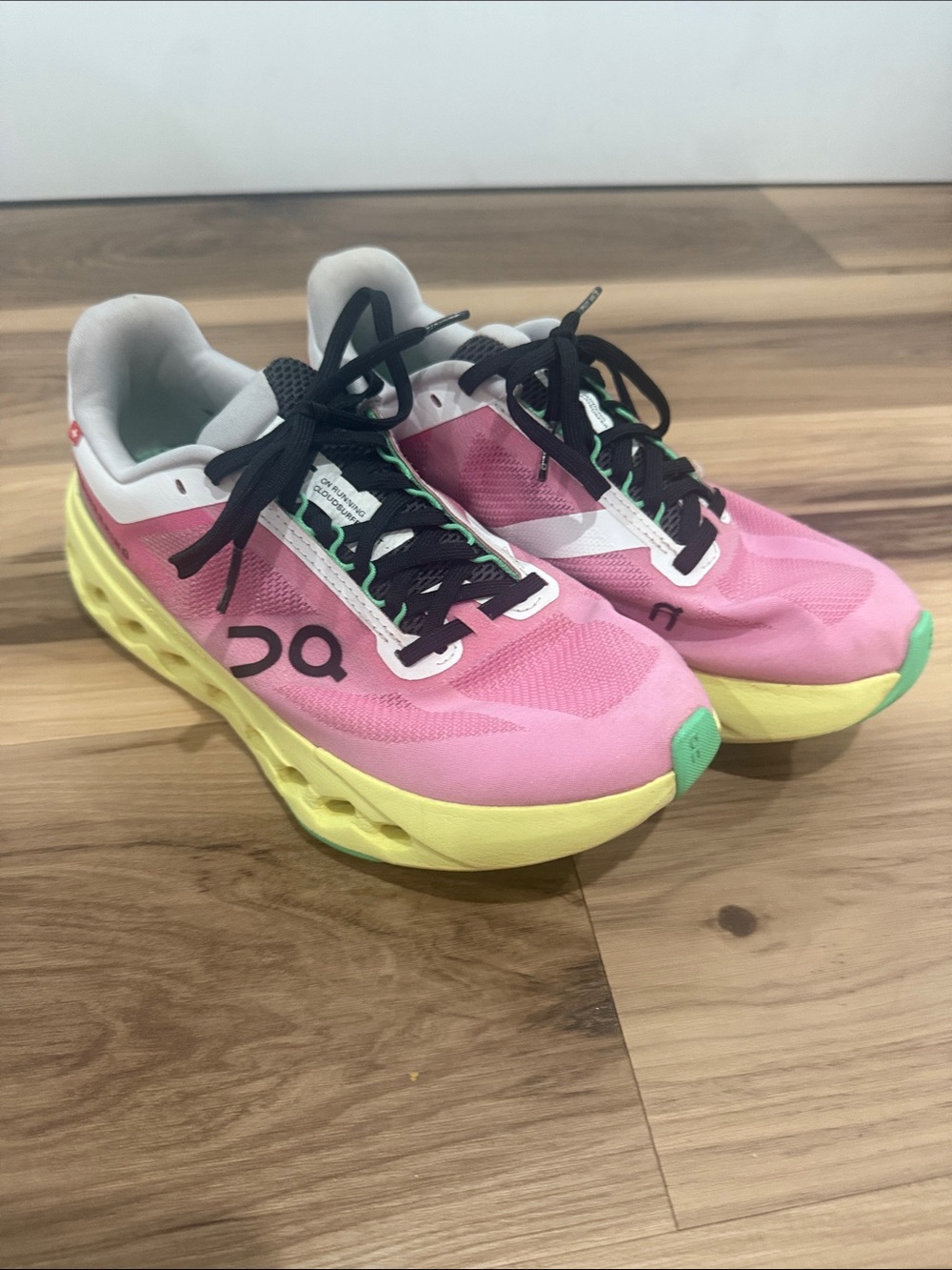 On Running Women's Pink and Yellow Cloudsurfer Running Shoes
